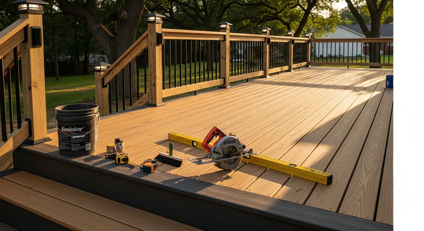 Deck builder constructing custom residential deck