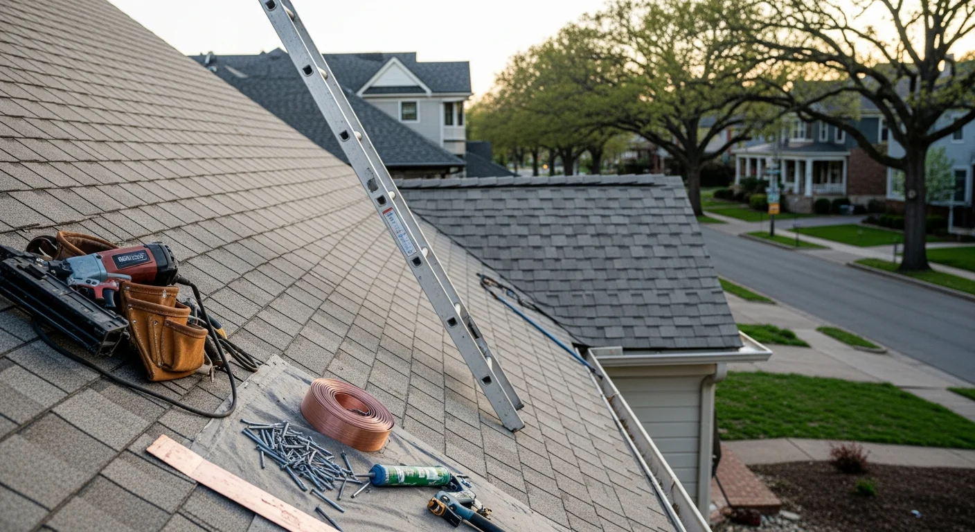 Roofing contractor installing new residential roof