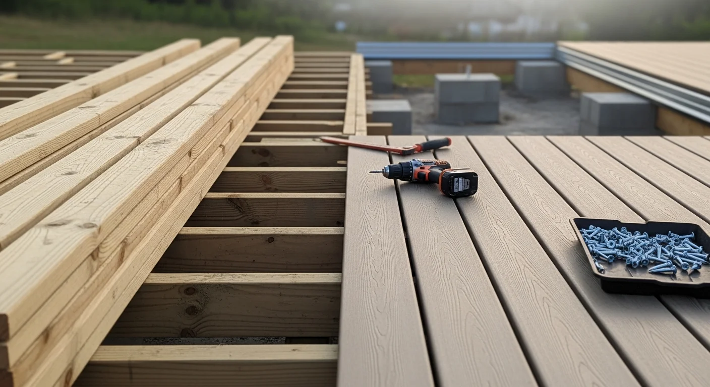 A newly completed deck replacement on a residential home in Galena, MO, showing fresh decking boards, new railings, and clean framing against a wooded Stone County backyard. The old structure has been fully removed and replaced with a structurally sound outdoor platform ready for use.